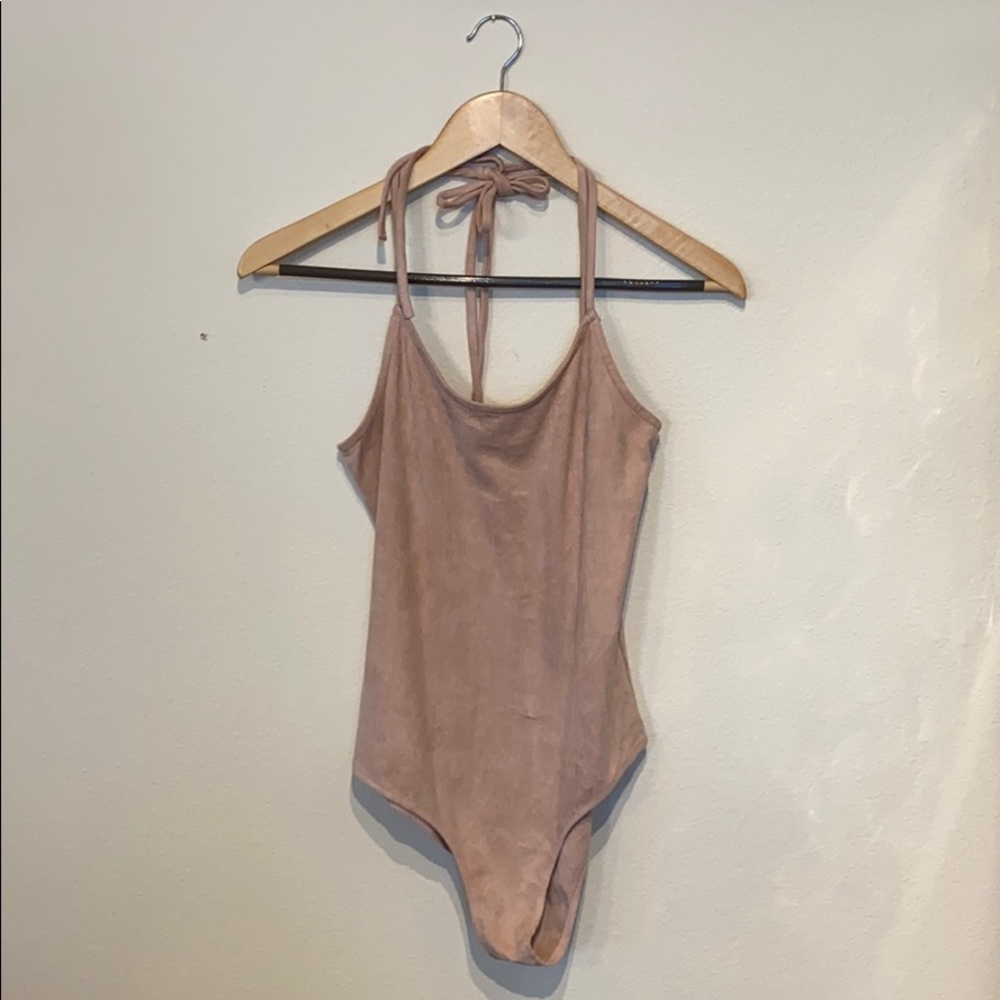 Blush colored suede bodysuit